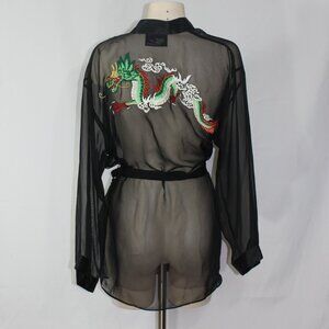 Marilyn Monroe by Warner's Womens  Black Sheet Dragon Embroidered Robe sz Medium
